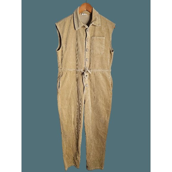 POL Sleeveless Tan Corduroy Jumpsuit - Women Size S Granola Girl Grunge - Picture 6 of 10